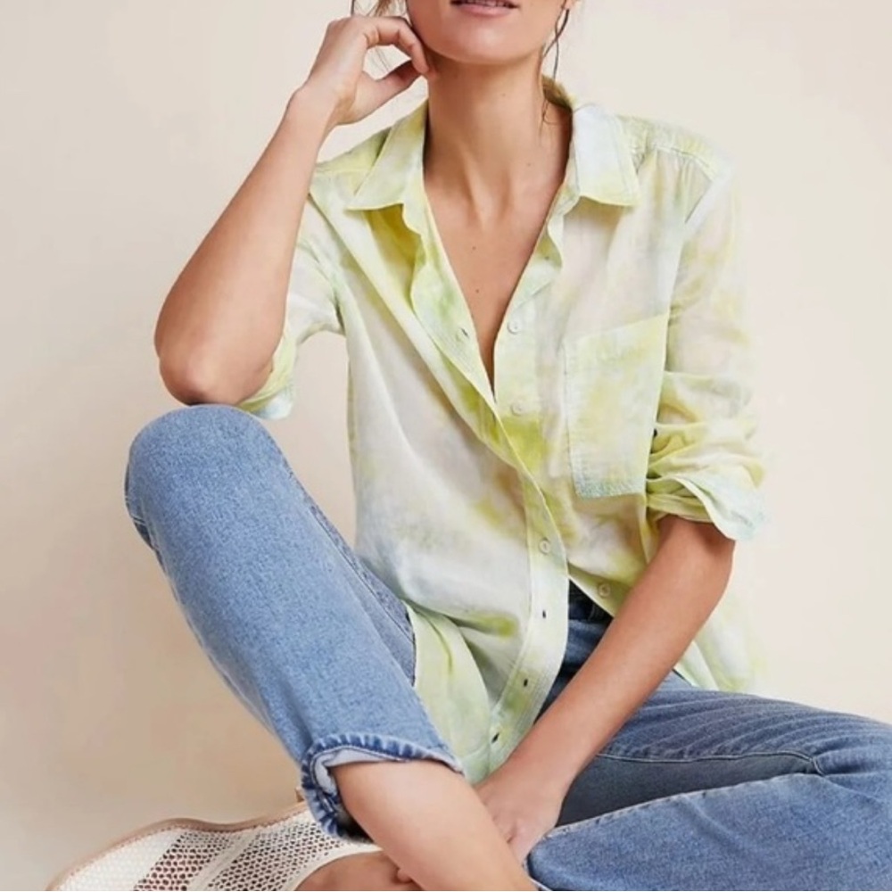 ANTHROPOLOGIE PILCRO The Cate Classic Tie Dye Button Down Shirt Size L EUC